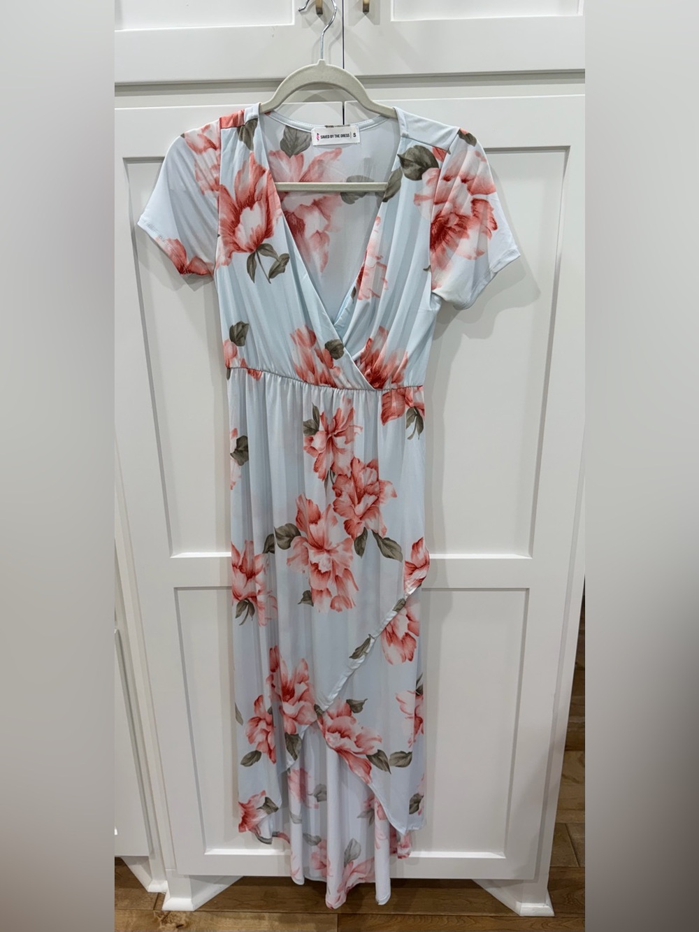 Saved by the dress - Floral Wrap Maxi Dress - Light Blue with Pink Blooms